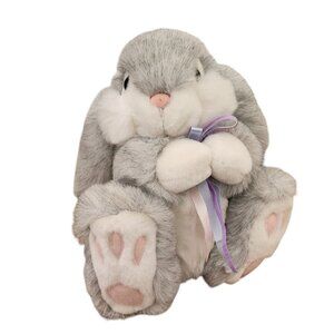 Vintage 1988 Chrisha Playful Plush Gray Long Ear Bunny Rabbit 12" Easter NWT
